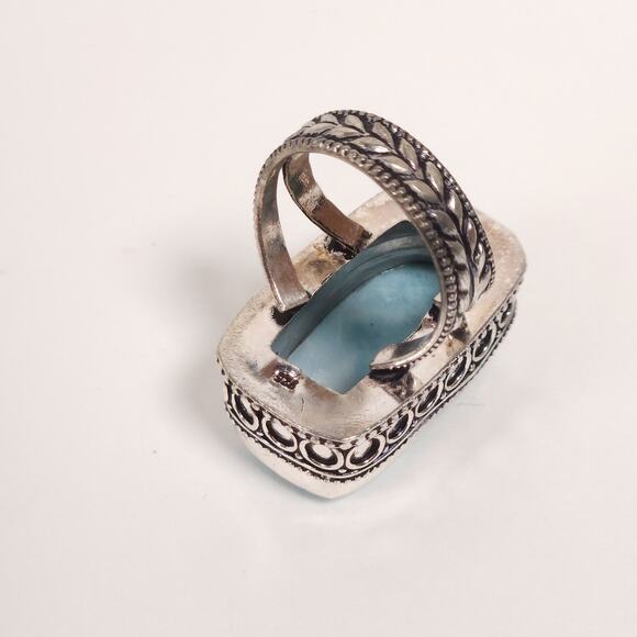 Elegant Silver,  Blue Larimar Stone Ring - Picture 6 of 7